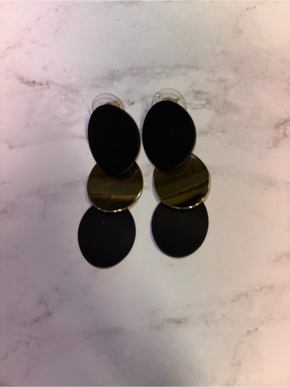Gold and Black Triple Disc Drop Earrings